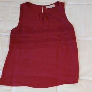 LOFT Wine Pleated Sleeveless Camisole